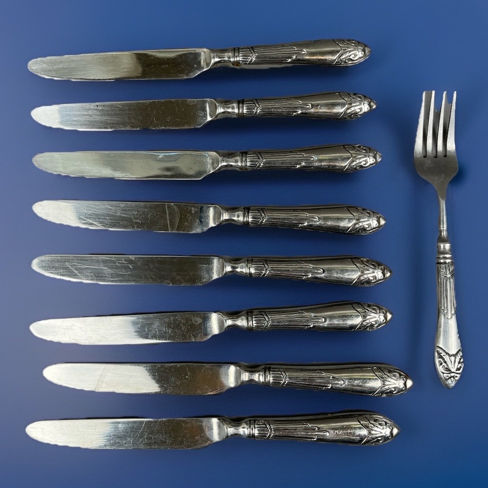 Pier1 Imports‎ PII15 Stainless Flatware Silverware 8 Dinner Knives & 1 Fork